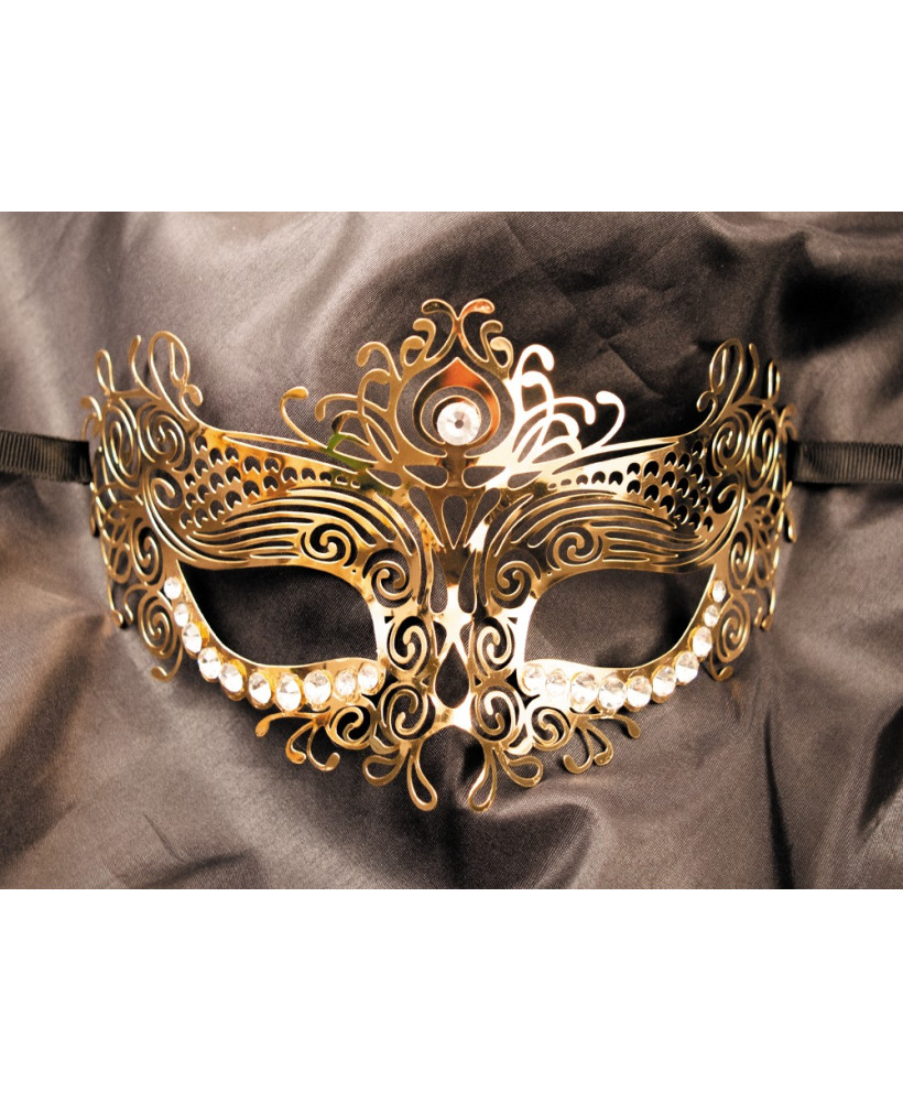 Masque vénitien Ornella rigide doré avec strass 